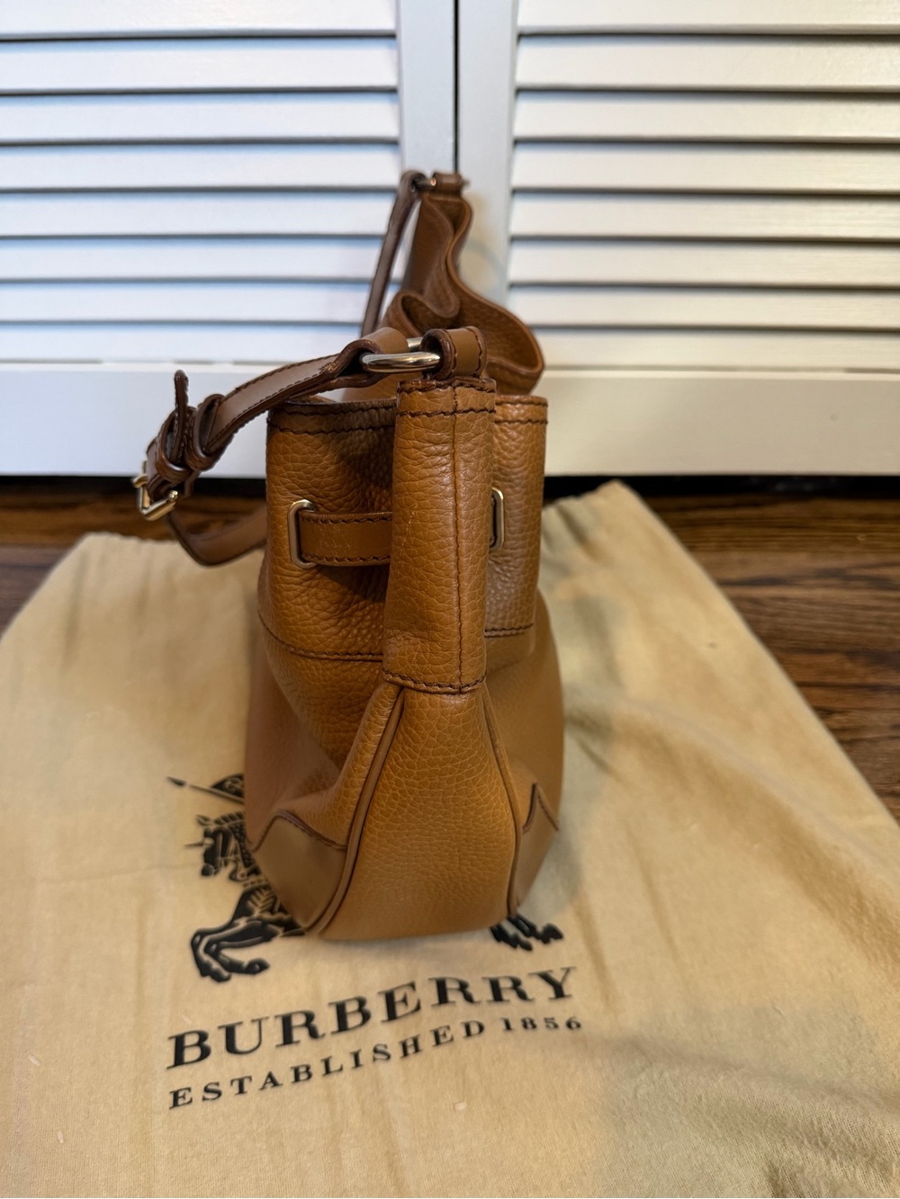 Burberry Cognac Brown Pebbled Leather Shoulder Bag - Picture 9 of 16